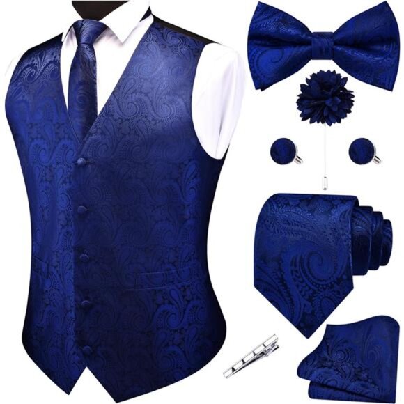Men's V-Neck Suit Vests 7PCS Blue